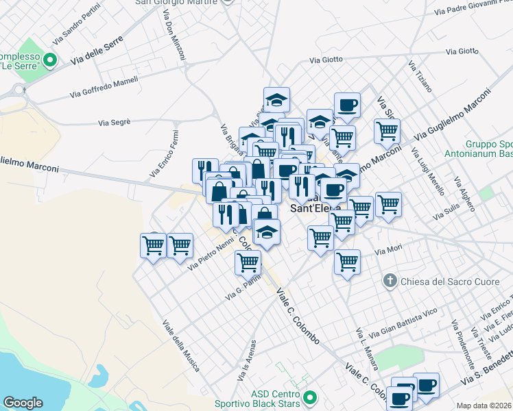map of restaurants, bars, coffee shops, grocery stores, and more near 19 Via Rosas in Quartu Sant'Elena