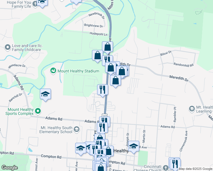 map of restaurants, bars, coffee shops, grocery stores, and more near 8121 Hamilton Avenue in Cincinnati