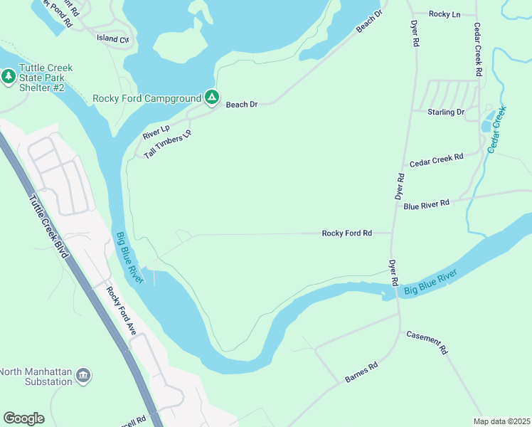 map of restaurants, bars, coffee shops, grocery stores, and more near 5575 Rocky Ford Road in Manhattan