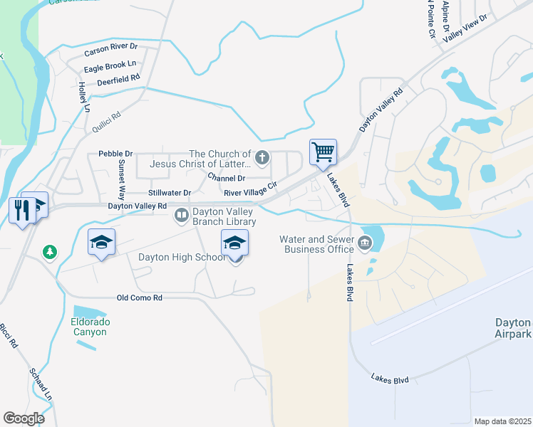 map of restaurants, bars, coffee shops, grocery stores, and more near 363 Dayton Valley Road in Dayton