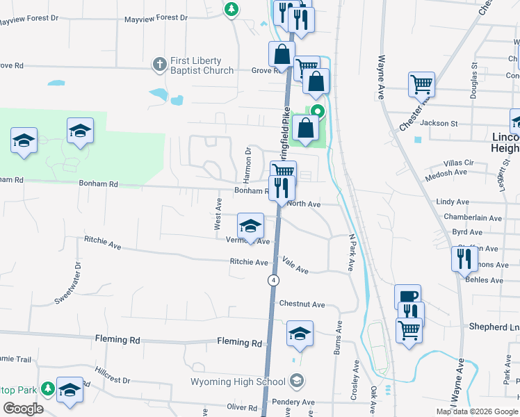 map of restaurants, bars, coffee shops, grocery stores, and more near 24 West Charlotte Avenue in Cincinnati