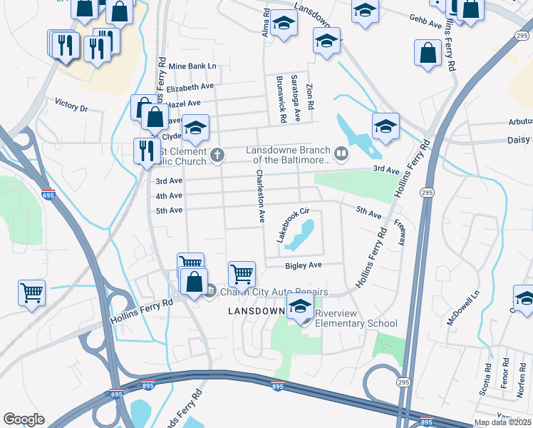 map of restaurants, bars, coffee shops, grocery stores, and more near 2905 Charleston Avenue in Halethorpe