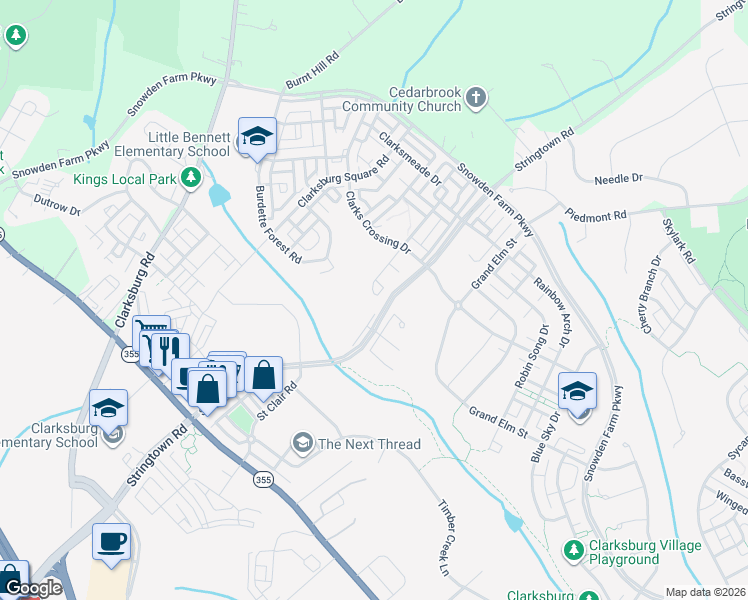 map of restaurants, bars, coffee shops, grocery stores, and more near 23500 Sugar View Drive in Clarksburg