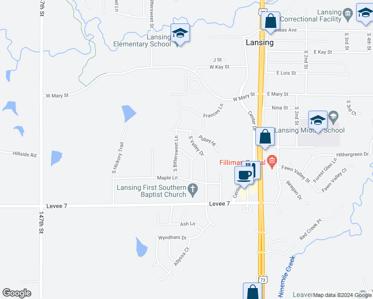 map of restaurants, bars, coffee shops, grocery stores, and more near 332 Sage Street in Lansing