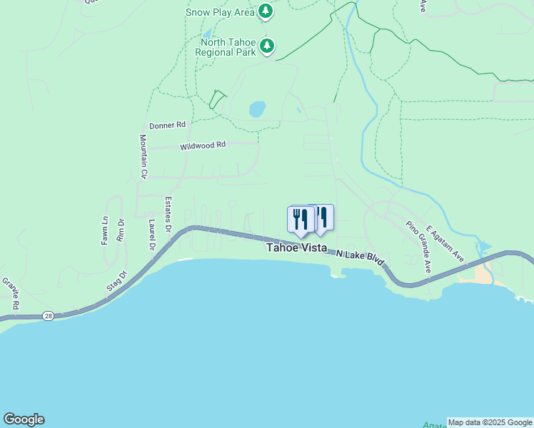 map of restaurants, bars, coffee shops, grocery stores, and more near 276 Anderson Road in Tahoe Vista