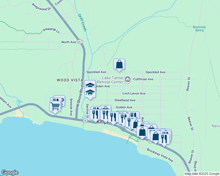 map of restaurants, bars, coffee shops, grocery stores, and more near 8298 Dolly Varden Avenue in Kings Beach