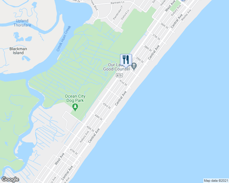 map of restaurants, bars, coffee shops, grocery stores, and more near 4156 Asbury Avenue in Ocean City
