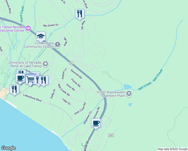 map of restaurants, bars, coffee shops, grocery stores, and more near 1054 Tahoe Boulevard in Incline Village