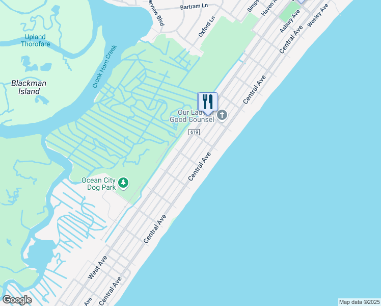 map of restaurants, bars, coffee shops, grocery stores, and more near 4156 Asbury Avenue in Ocean City