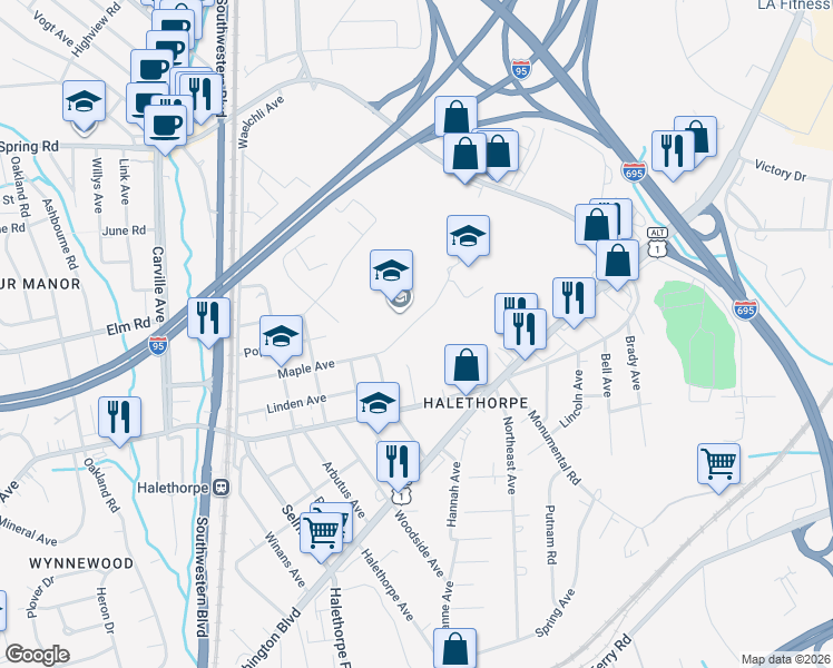 map of restaurants, bars, coffee shops, grocery stores, and more near 4161 Maple Avenue in Baltimore County