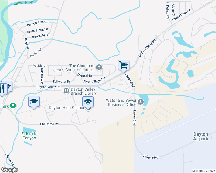 map of restaurants, bars, coffee shops, grocery stores, and more near 373 Dayton Valley Road in Dayton