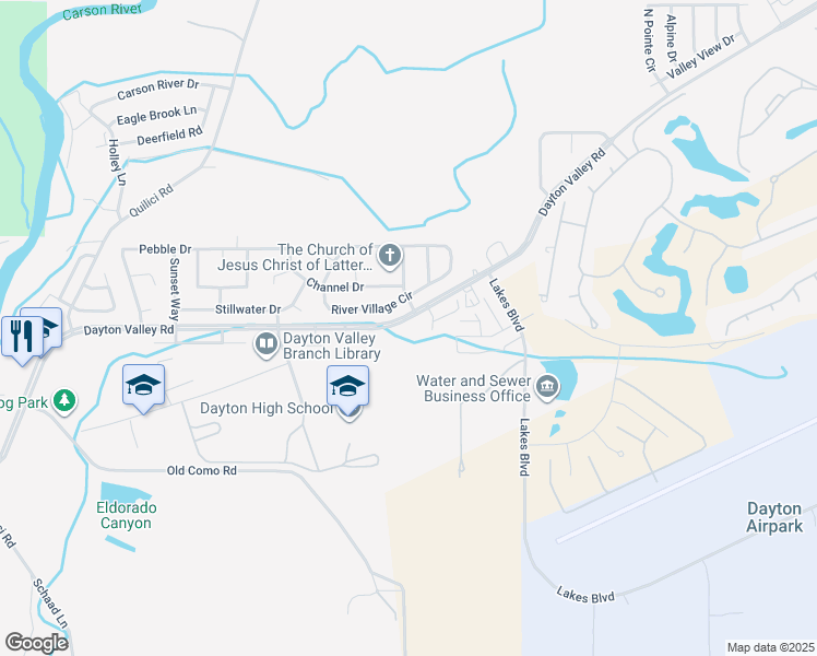map of restaurants, bars, coffee shops, grocery stores, and more near 373 Dayton Valley Road in Dayton