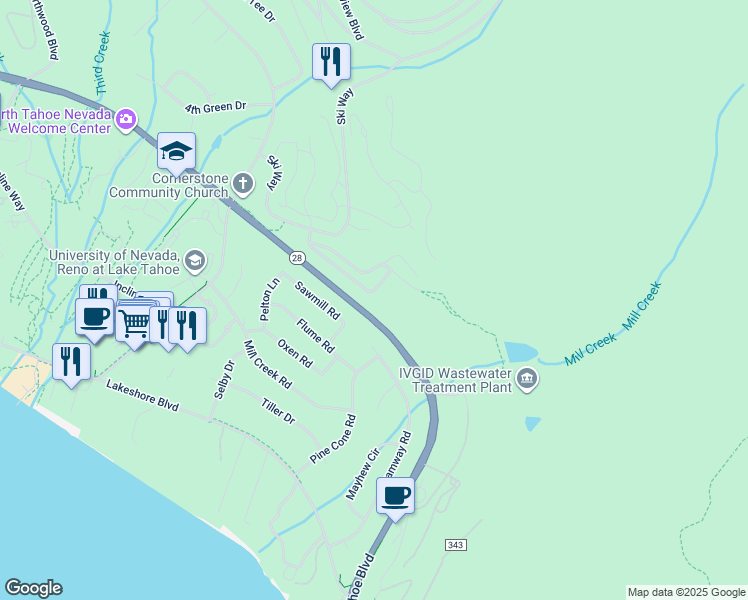 map of restaurants, bars, coffee shops, grocery stores, and more near 1054 Tahoe Boulevard in Incline Village