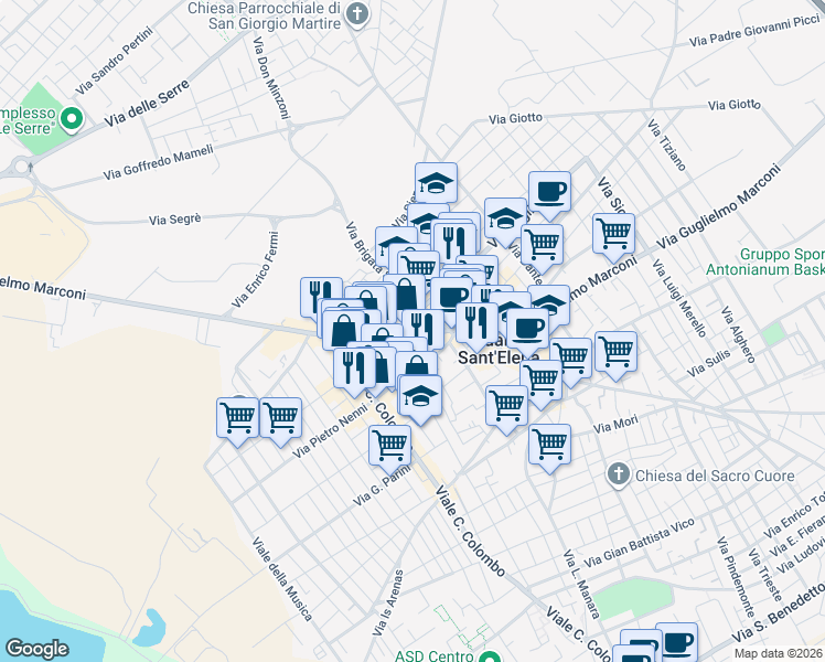 map of restaurants, bars, coffee shops, grocery stores, and more near 19 Via Rosas in Quartu Sant'Elena