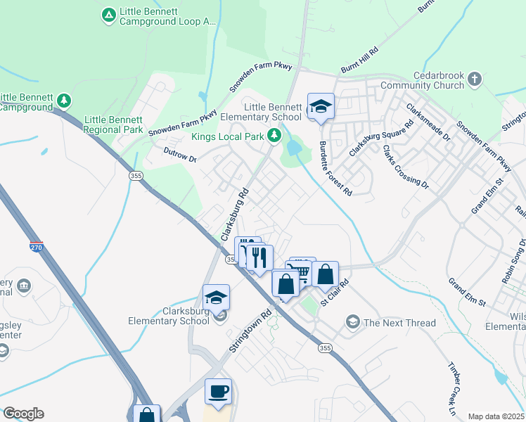 map of restaurants, bars, coffee shops, grocery stores, and more near 23578 Public House Road in Clarksburg