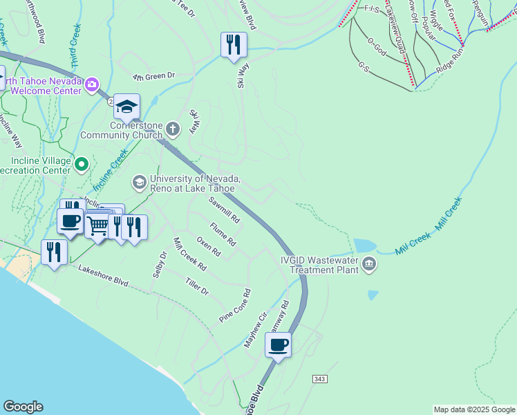 map of restaurants, bars, coffee shops, grocery stores, and more near 1054 Tahoe Boulevard in Incline Village