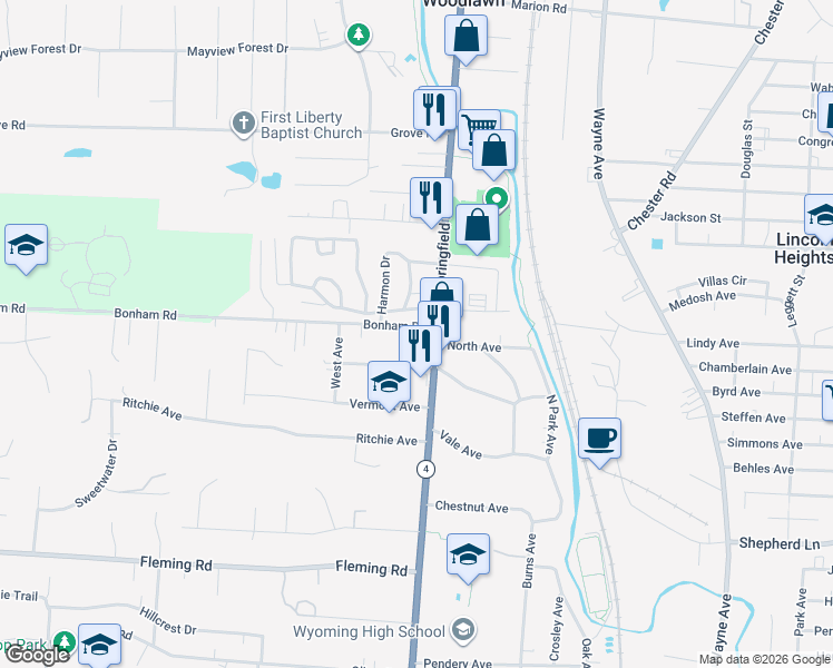 map of restaurants, bars, coffee shops, grocery stores, and more near 24 West Charlotte Avenue in Cincinnati