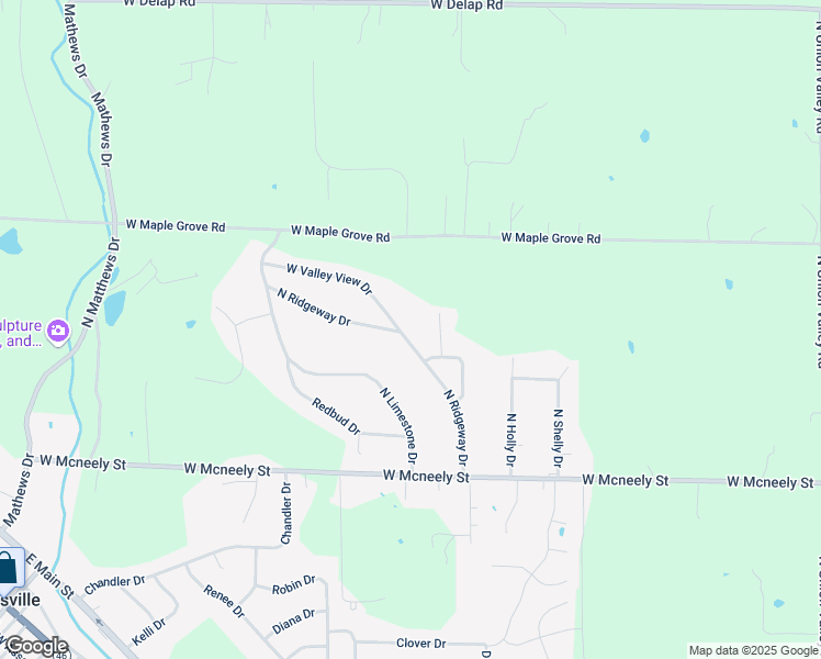 map of restaurants, bars, coffee shops, grocery stores, and more near Ridgeway Dr in Ellettsville