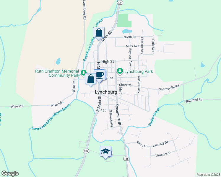 map of restaurants, bars, coffee shops, grocery stores, and more near 225 Sycamore Street in Lynchburg