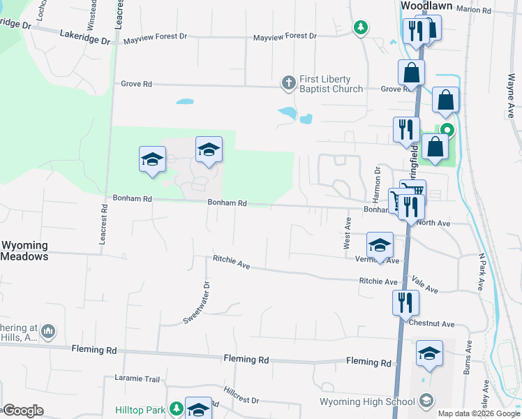 map of restaurants, bars, coffee shops, grocery stores, and more near 171 Bonham Road in Cincinnati