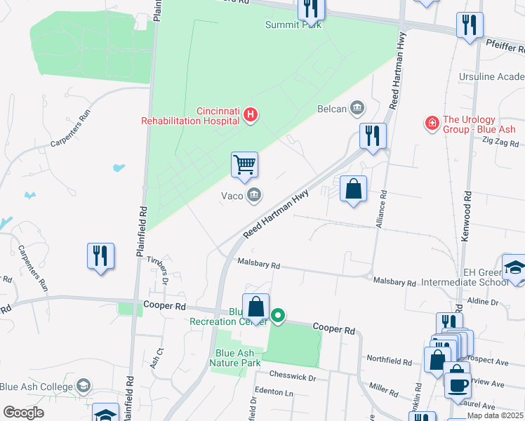 map of restaurants, bars, coffee shops, grocery stores, and more near 9987 Carver Road in Cincinnati