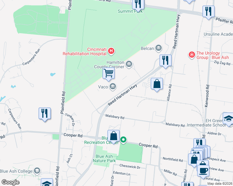 map of restaurants, bars, coffee shops, grocery stores, and more near 9987 Carver Road in Cincinnati