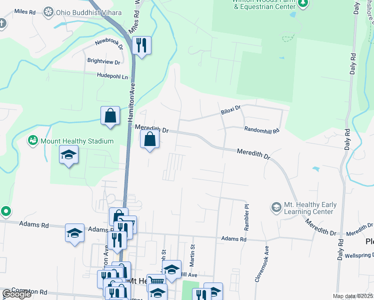 map of restaurants, bars, coffee shops, grocery stores, and more near 1489 Bonneville Lane in Cincinnati