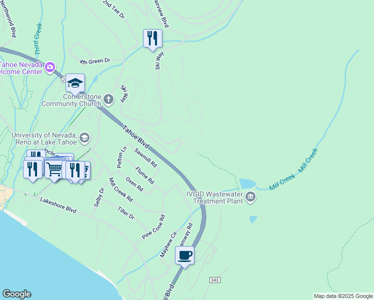 map of restaurants, bars, coffee shops, grocery stores, and more near 1070 War Bonnet Way in Incline Village