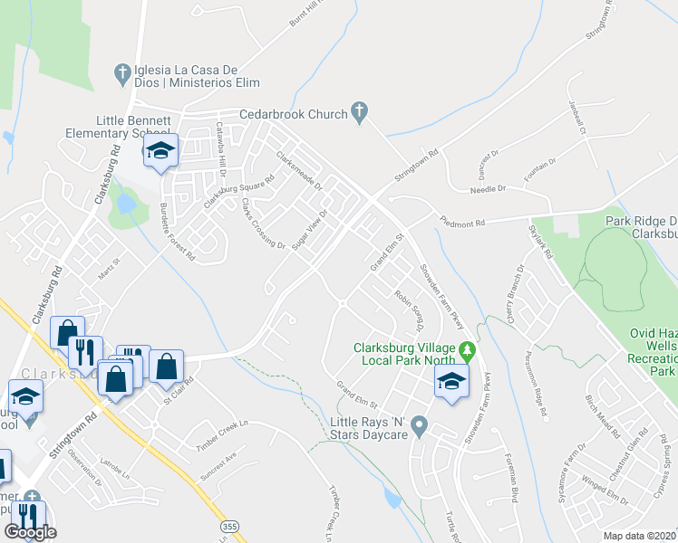 map of restaurants, bars, coffee shops, grocery stores, and more near 23533 Stringtown Road in Clarksburg