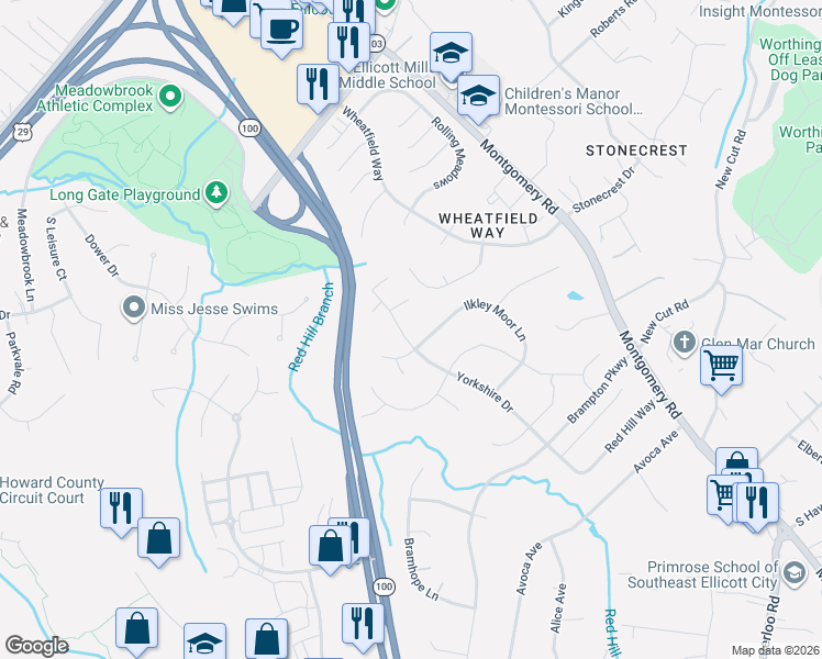 map of restaurants, bars, coffee shops, grocery stores, and more near 4691 Yorkshire Dr in Ellicott City