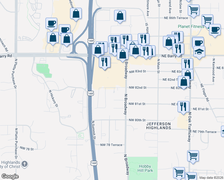map of restaurants, bars, coffee shops, grocery stores, and more near 433 North Washington Circle in Kansas City