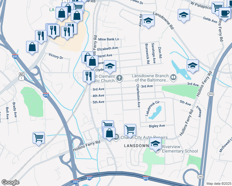 map of restaurants, bars, coffee shops, grocery stores, and more near 114 4th Avenue in Baltimore County