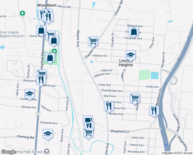 map of restaurants, bars, coffee shops, grocery stores, and more near 661 Medosh Avenue in Cincinnati