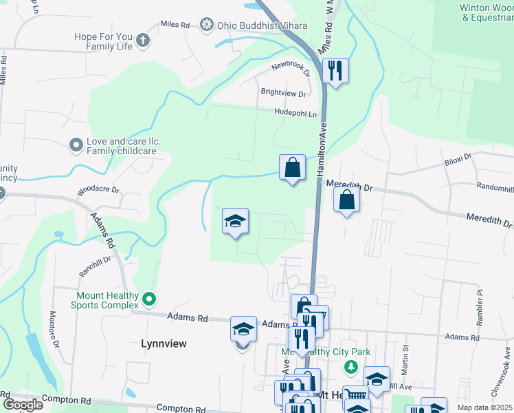 map of restaurants, bars, coffee shops, grocery stores, and more near 8121 Hamilton Avenue in Cincinnati