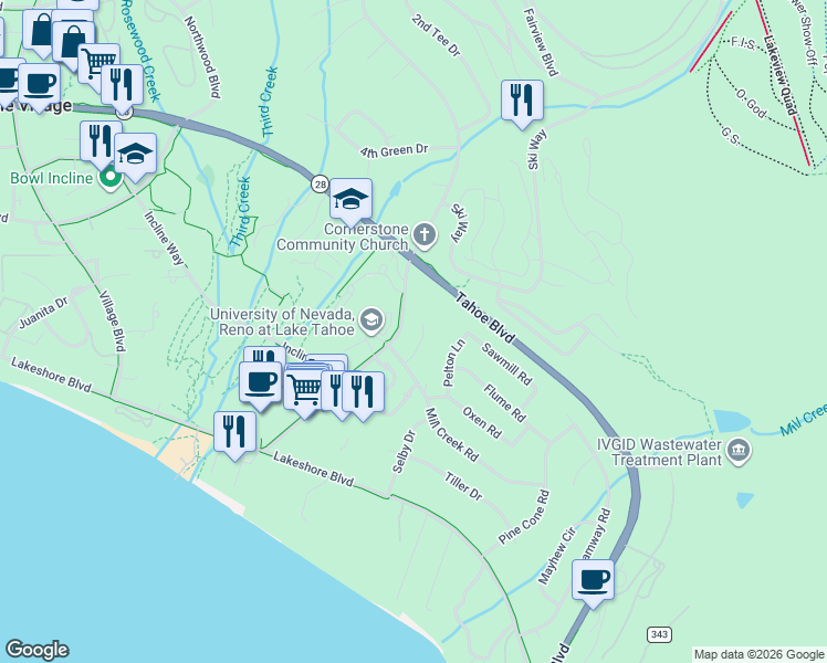 map of restaurants, bars, coffee shops, grocery stores, and more near 245 Estates Drive in Incline Village