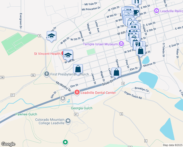 map of restaurants, bars, coffee shops, grocery stores, and more near 600 West Chestnut Street in Leadville