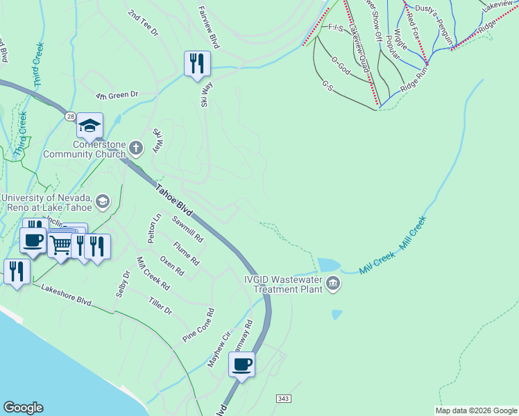 map of restaurants, bars, coffee shops, grocery stores, and more near 1070 War Bonnet Way in Incline Village