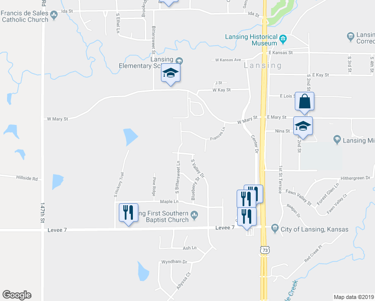 map of restaurants, bars, coffee shops, grocery stores, and more near 312 Olive Street in Lansing