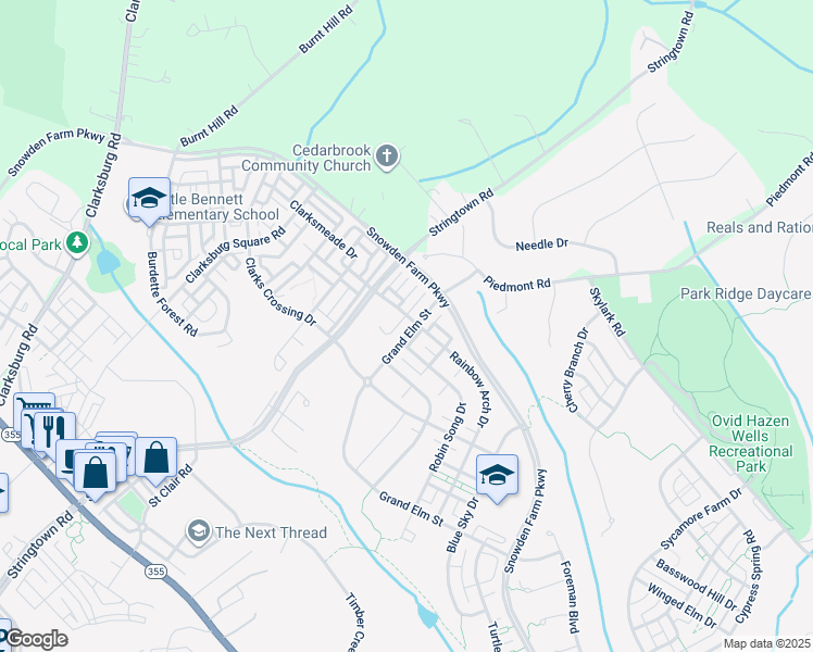 map of restaurants, bars, coffee shops, grocery stores, and more near 12828 Grand Elm Street in Clarksburg