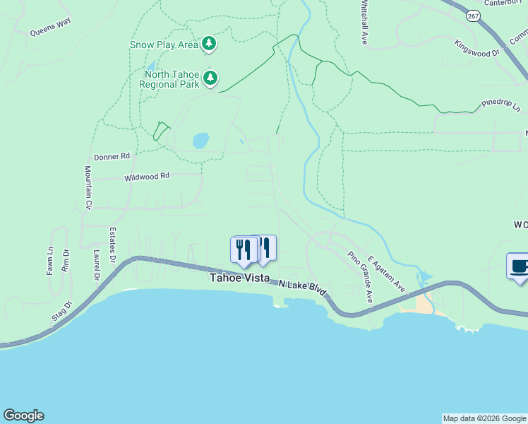 map of restaurants, bars, coffee shops, grocery stores, and more near 6950 Toyon Road in Tahoe Vista