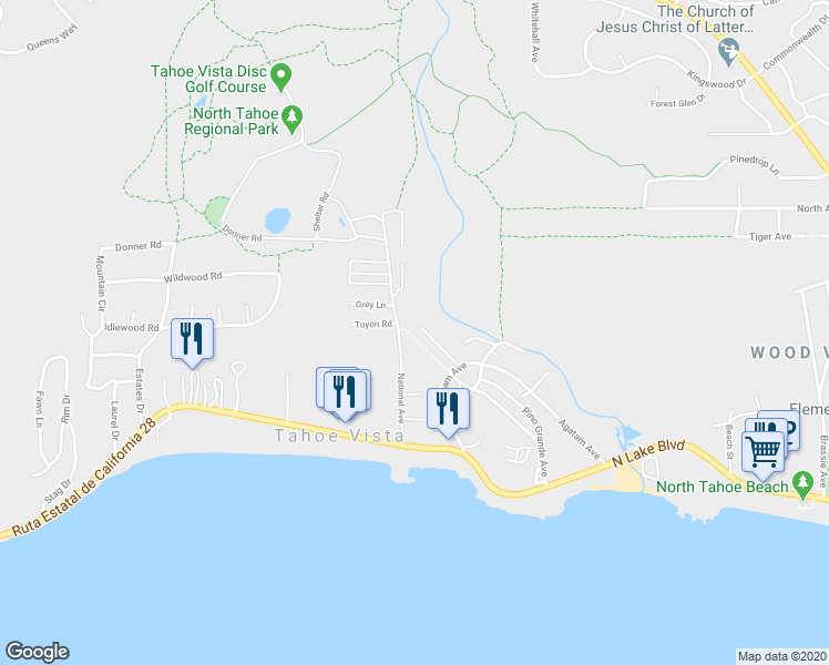map of restaurants, bars, coffee shops, grocery stores, and more near 485 Sotoyone Avenue in Tahoe Vista
