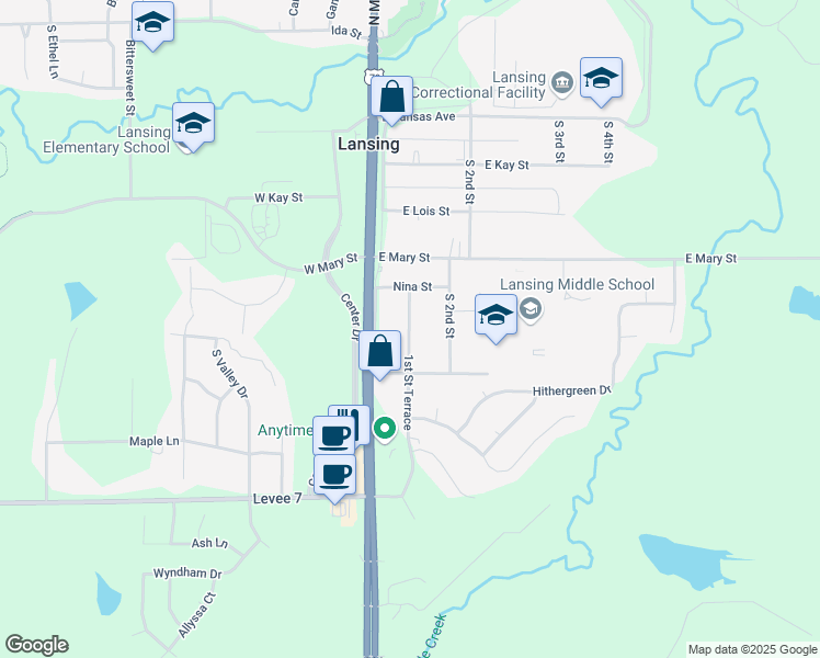 map of restaurants, bars, coffee shops, grocery stores, and more near 508 1st Terrace in Lansing