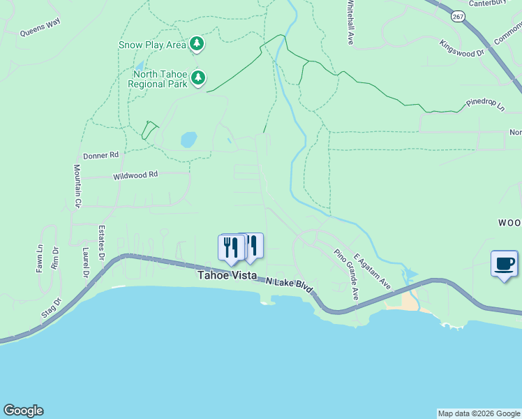 map of restaurants, bars, coffee shops, grocery stores, and more near 6950 Toyon Road in Tahoe Vista