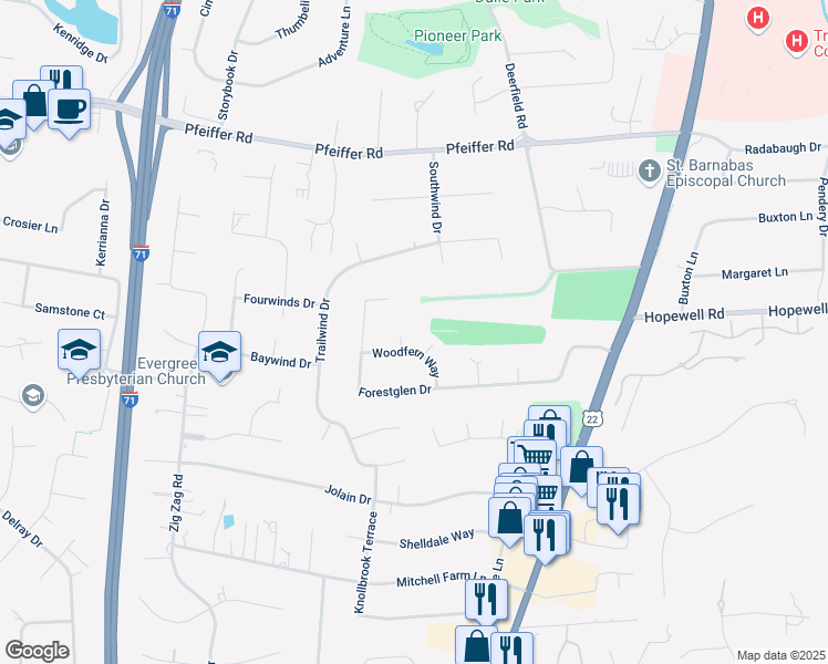 map of restaurants, bars, coffee shops, grocery stores, and more near 10204 Glenash Court in Cincinnati