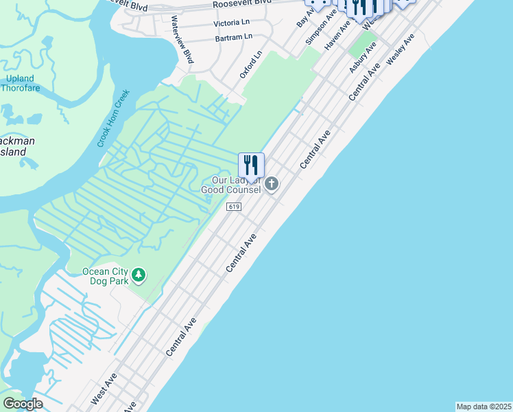 map of restaurants, bars, coffee shops, grocery stores, and more near 4031 Asbury Avenue in Ocean City