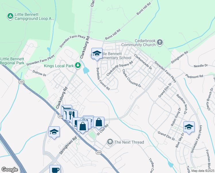 map of restaurants, bars, coffee shops, grocery stores, and more near 2 Clarksburg Square Road in Clarksburg