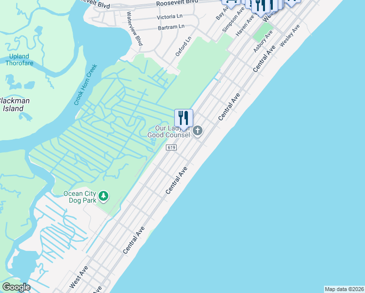 map of restaurants, bars, coffee shops, grocery stores, and more near 4036 Asbury Avenue in Ocean City