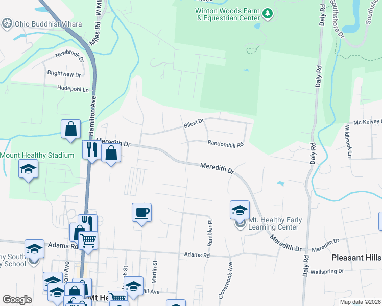 map of restaurants, bars, coffee shops, grocery stores, and more near 9620 Helmsley Way in Cincinnati