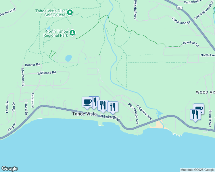 map of restaurants, bars, coffee shops, grocery stores, and more near 485 Sotoyone Avenue in Tahoe Vista