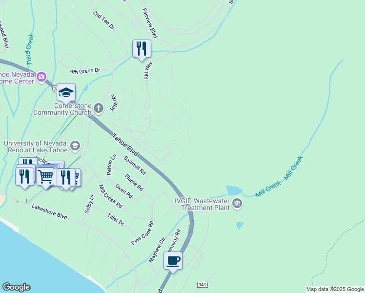 map of restaurants, bars, coffee shops, grocery stores, and more near 1070 War Bonnet Way in Incline Village